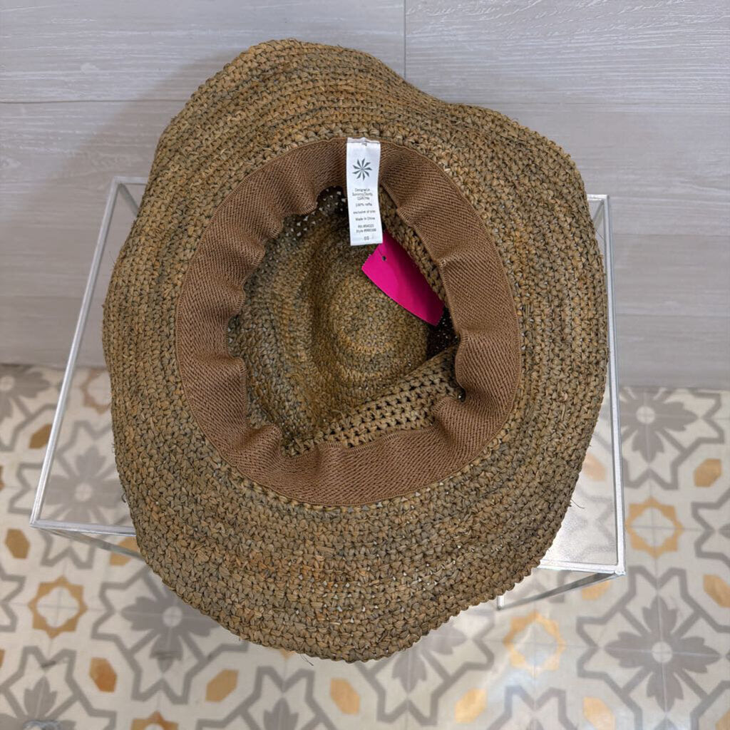 Athleta Brown Woven Straw Beaded Detail Hat One Size