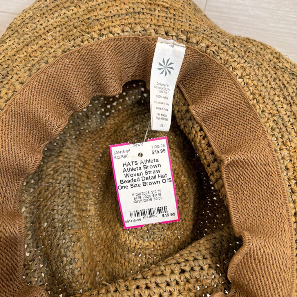 Athleta Brown Woven Straw Beaded Detail Hat One Size