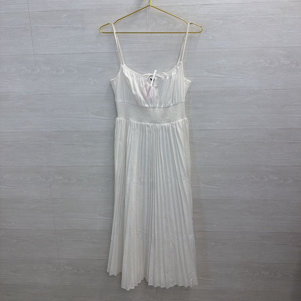 J Crew White Pleated Midi Dress Medium