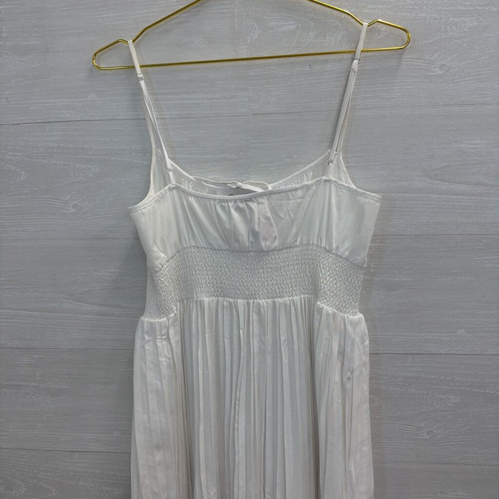 J Crew White Pleated Midi Dress Medium