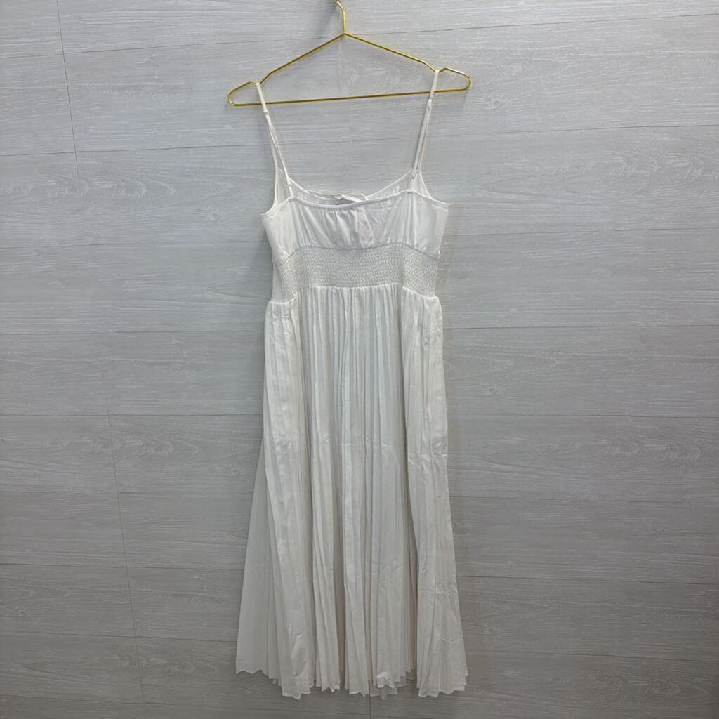 J Crew White Pleated Midi Dress Medium