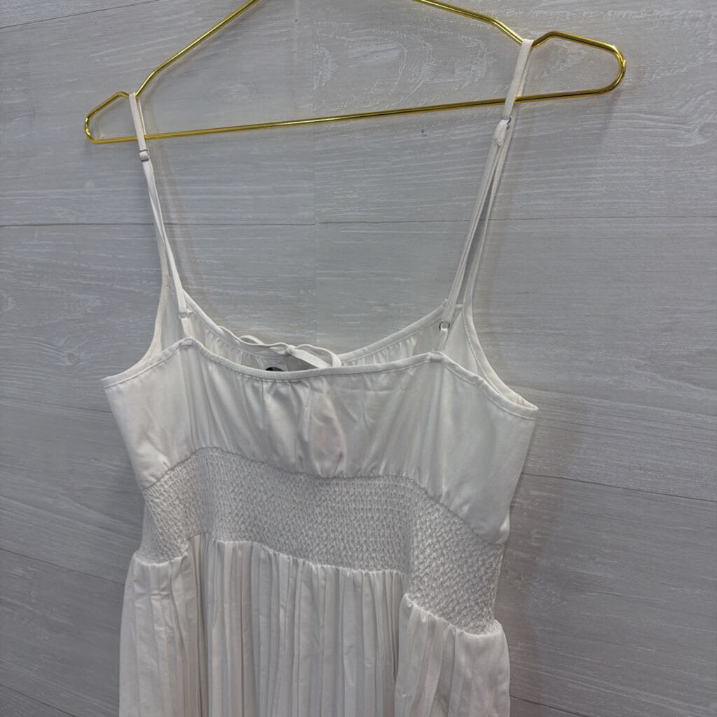 J Crew White Pleated Midi Dress Medium