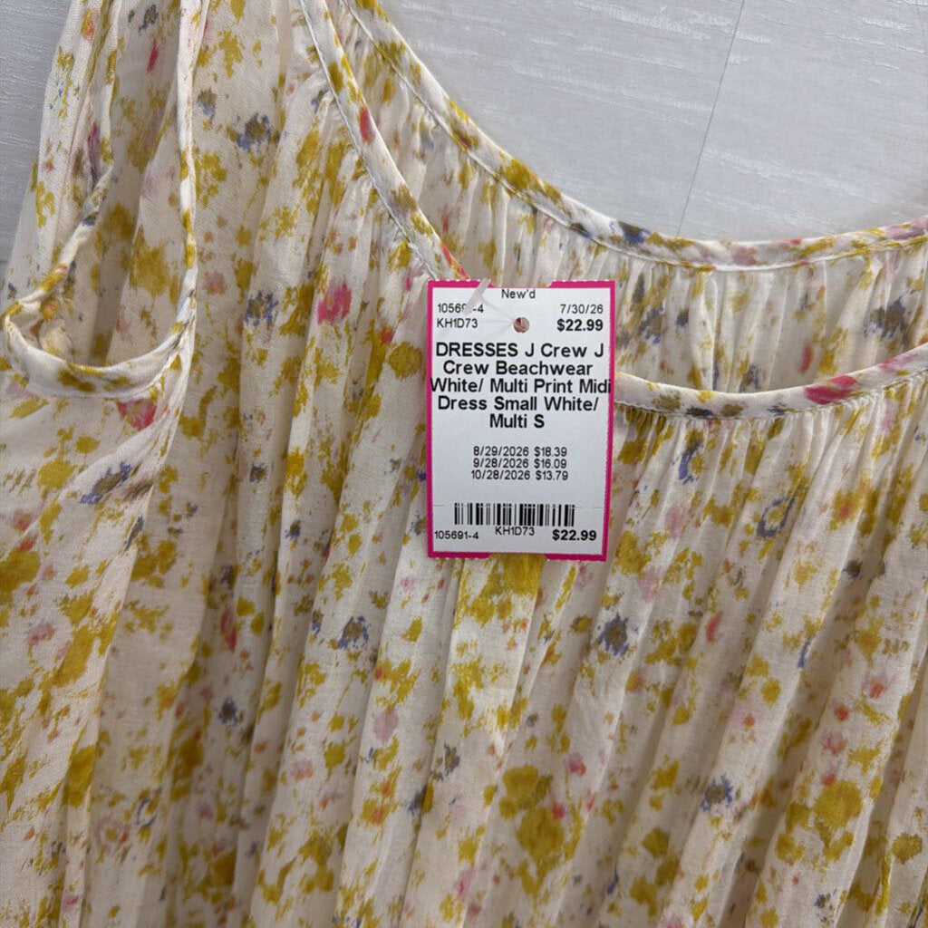 J Crew Beachwear White/ Multi Print Midi Dress Small