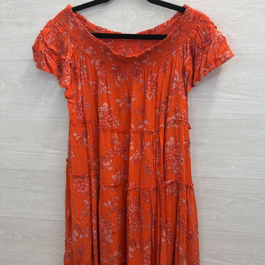 Free People Orange Print Barclay Off Shoulder Dress Medium