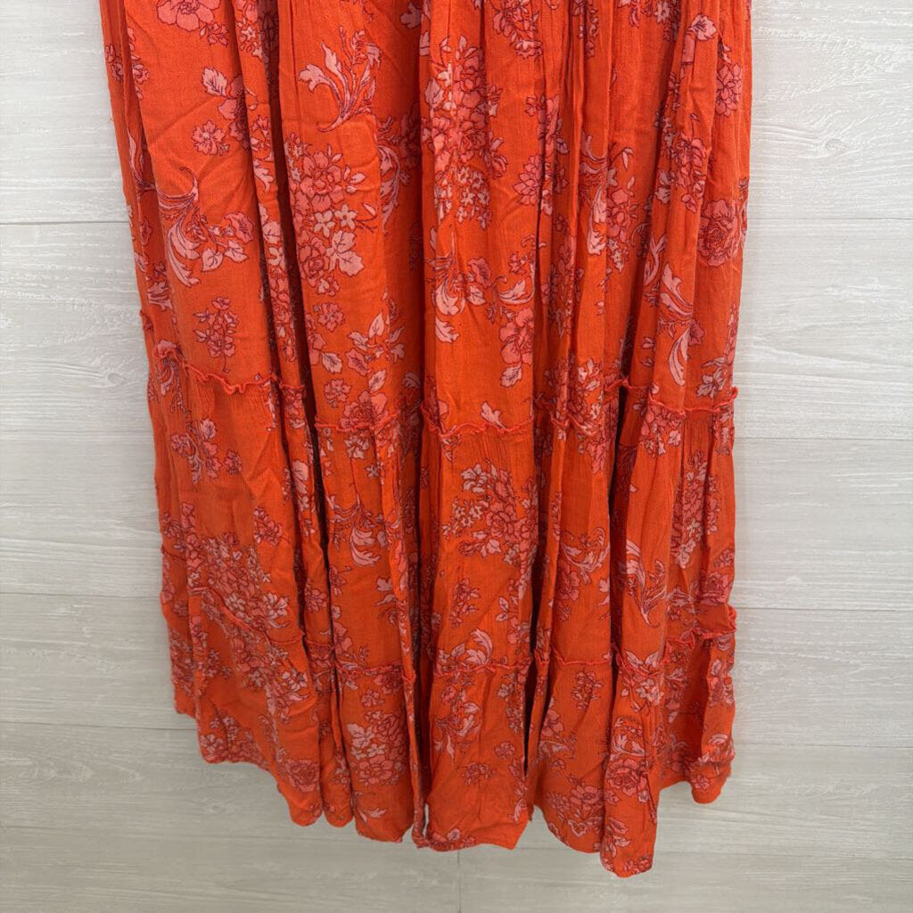Free People Orange Print Barclay Off Shoulder Dress Medium