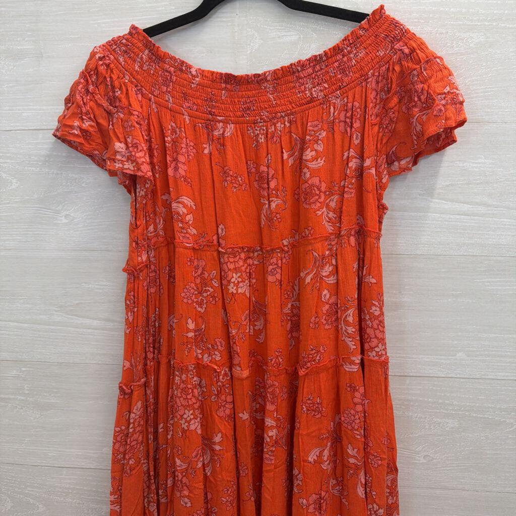 Free People Orange Print Barclay Off Shoulder Dress Medium