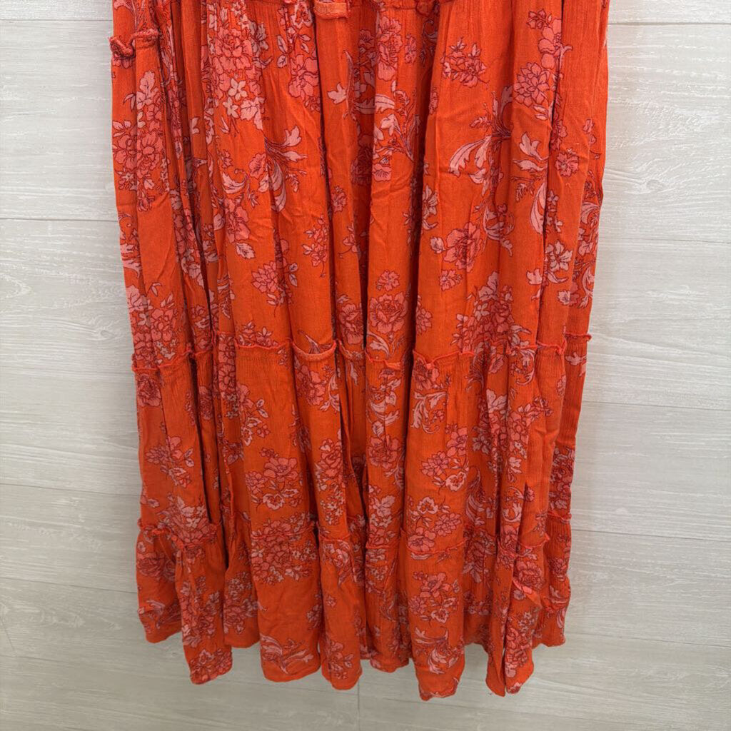 Free People Orange Print Barclay Off Shoulder Dress Medium
