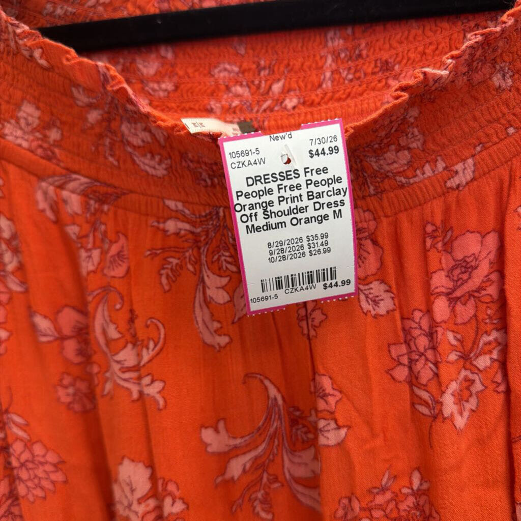 Free People Orange Print Barclay Off Shoulder Dress Medium