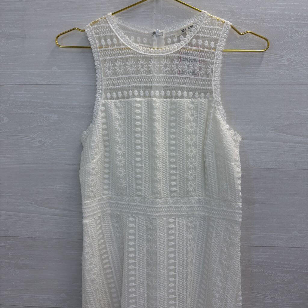 Mi Ami White Embroidered Print Sleeveless Midi Dress Medium