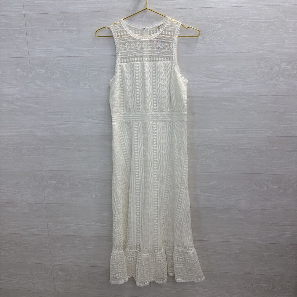 Mi Ami White Embroidered Print Sleeveless Midi Dress Medium