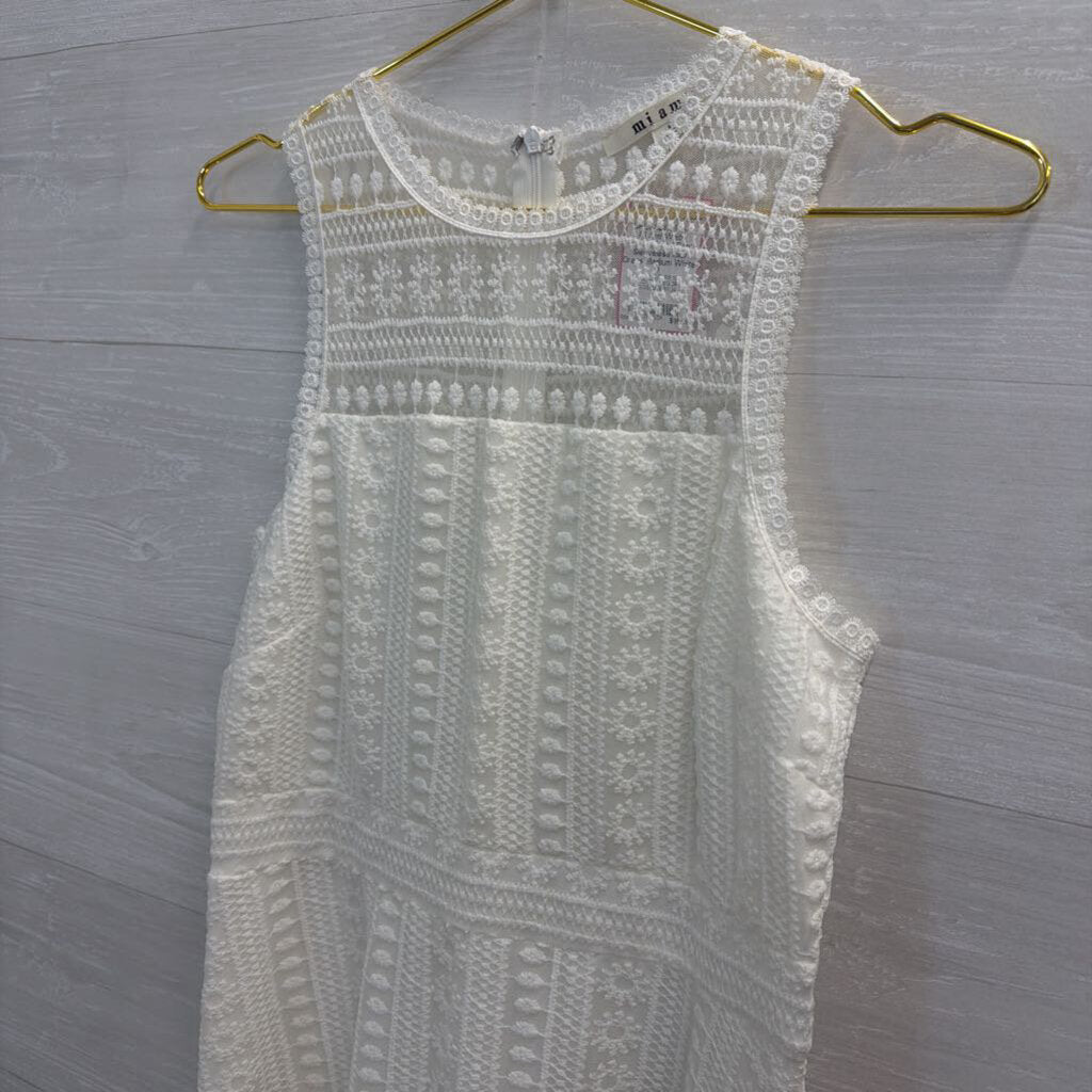 Mi Ami White Embroidered Print Sleeveless Midi Dress Medium