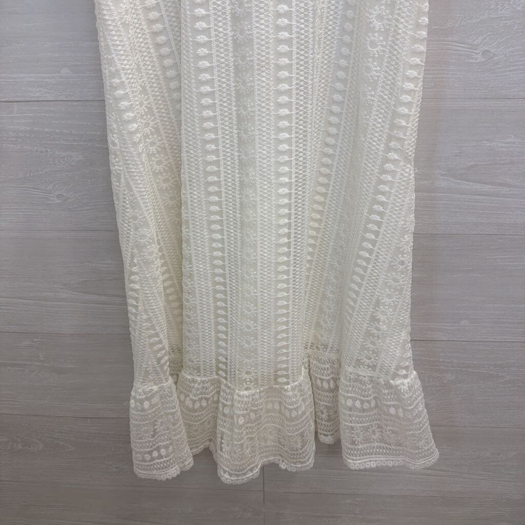 Mi Ami White Embroidered Print Sleeveless Midi Dress Medium