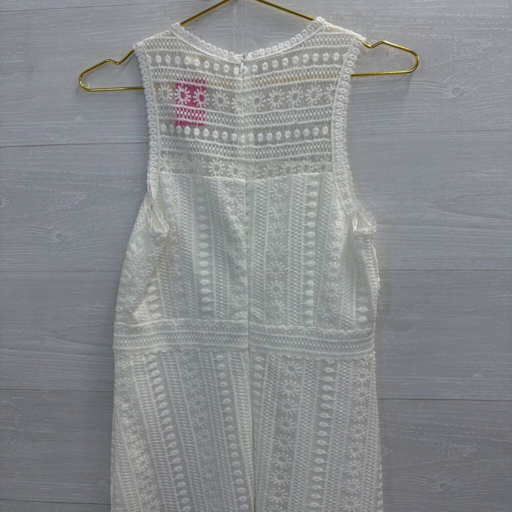 Mi Ami White Embroidered Print Sleeveless Midi Dress Medium