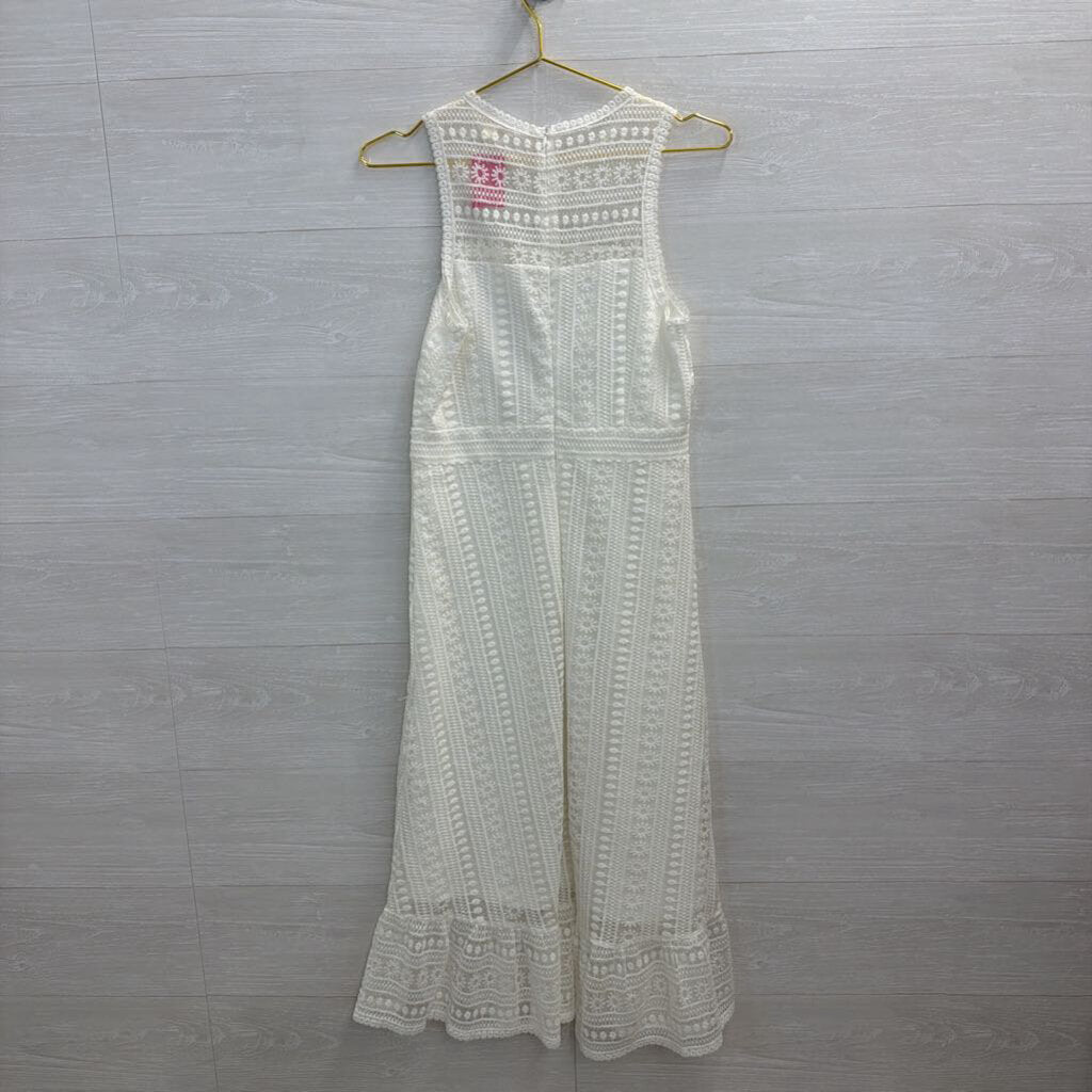 Mi Ami White Embroidered Print Sleeveless Midi Dress Medium