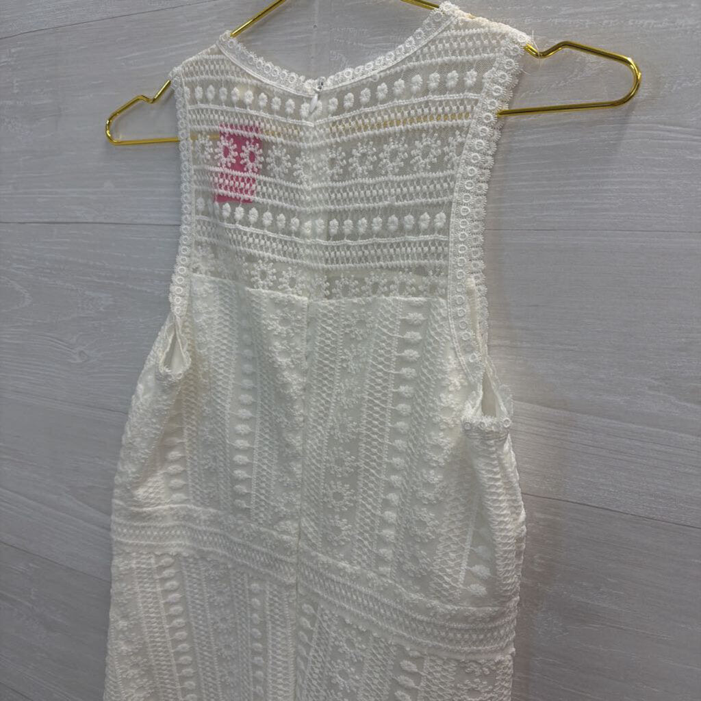 Mi Ami White Embroidered Print Sleeveless Midi Dress Medium