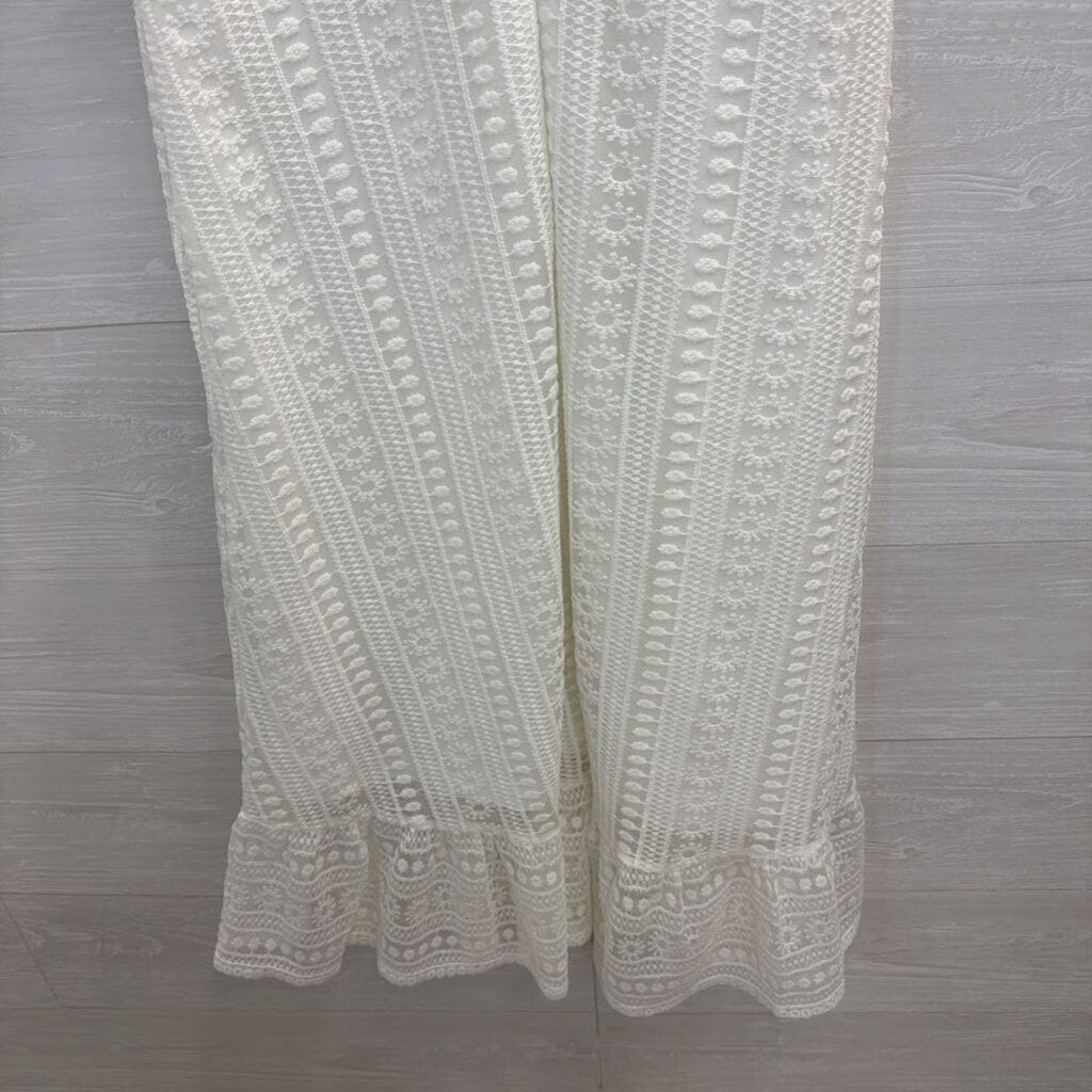 Mi Ami White Embroidered Print Sleeveless Midi Dress Medium
