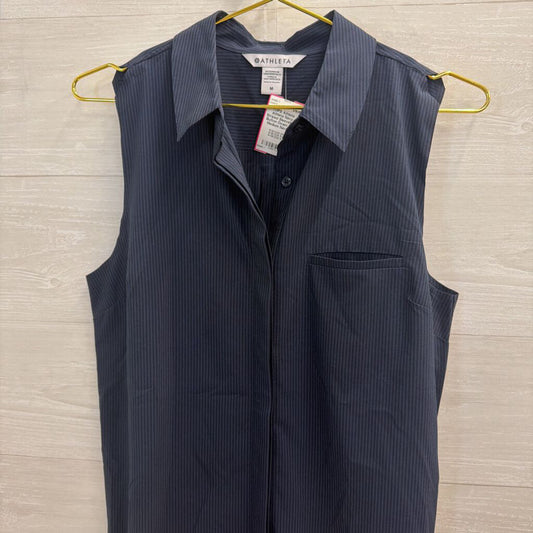 Athleta Navy Striped Sleeveless Button Down Top Medium