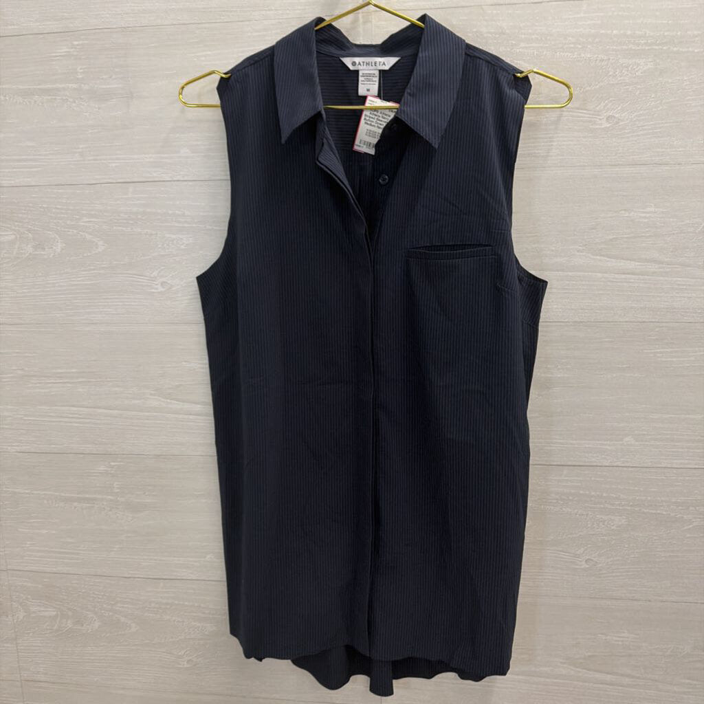 Athleta Navy Striped Sleeveless Button Down Top Medium