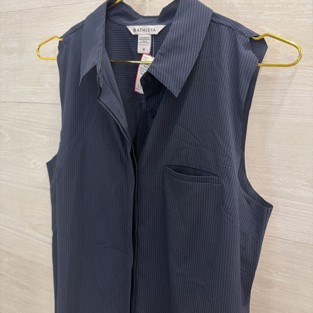 Athleta Navy Striped Sleeveless Button Down Top Medium