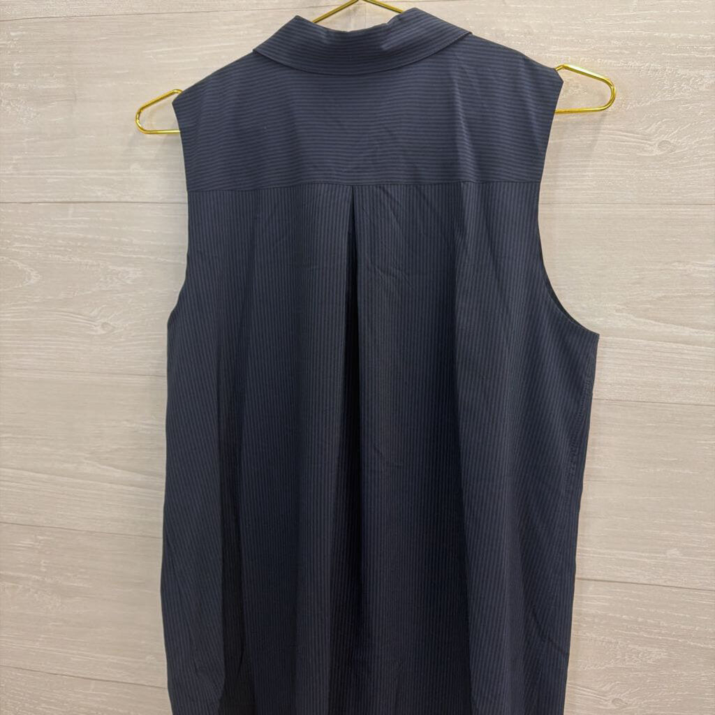 Athleta Navy Striped Sleeveless Button Down Top Medium
