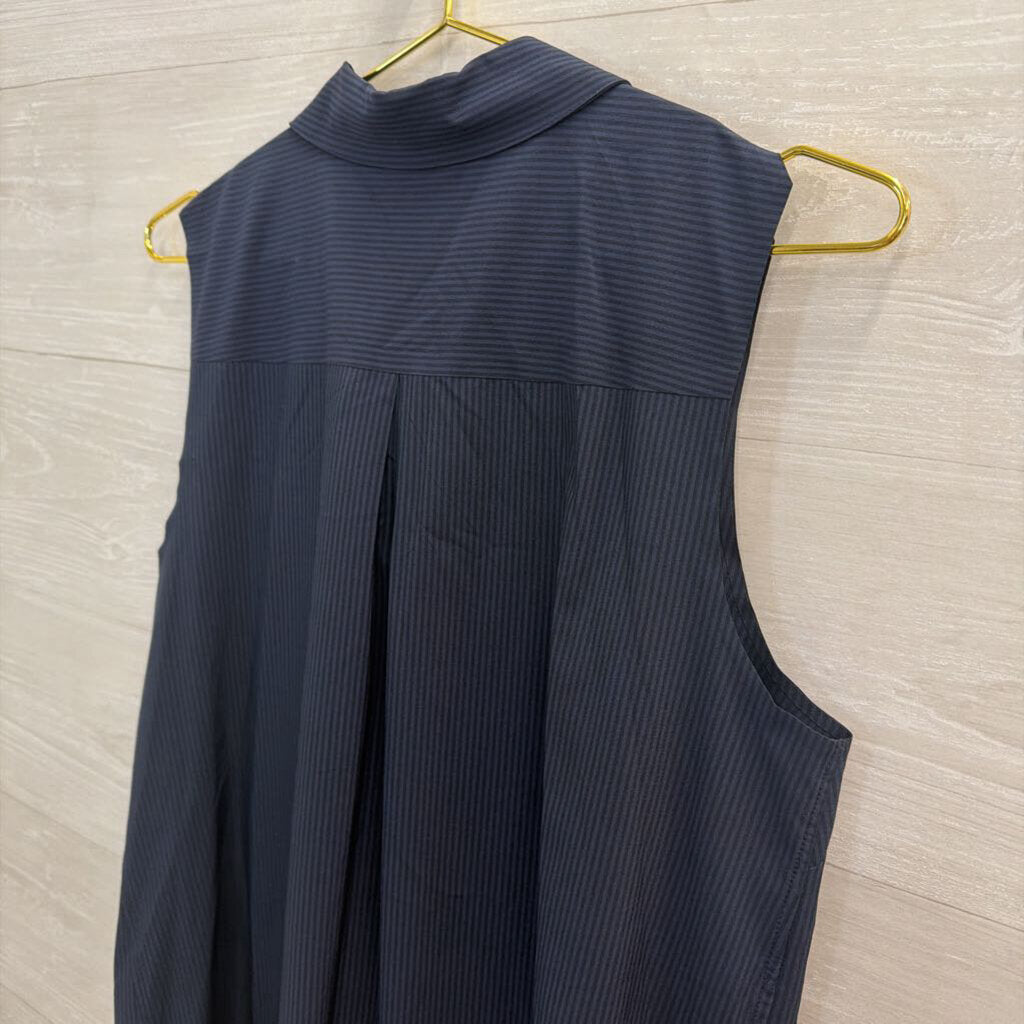 Athleta Navy Striped Sleeveless Button Down Top Medium
