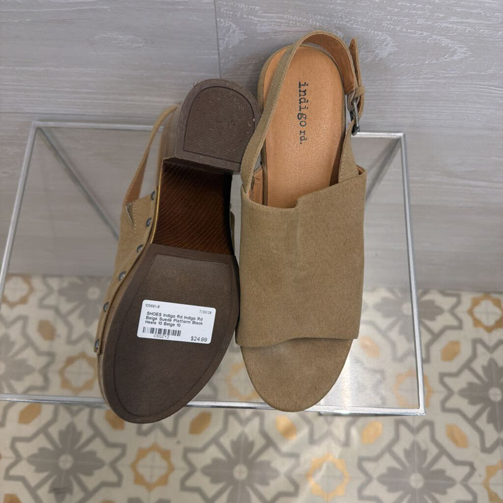 Indigo Rd Beige Suede Platform Black Heels 10
