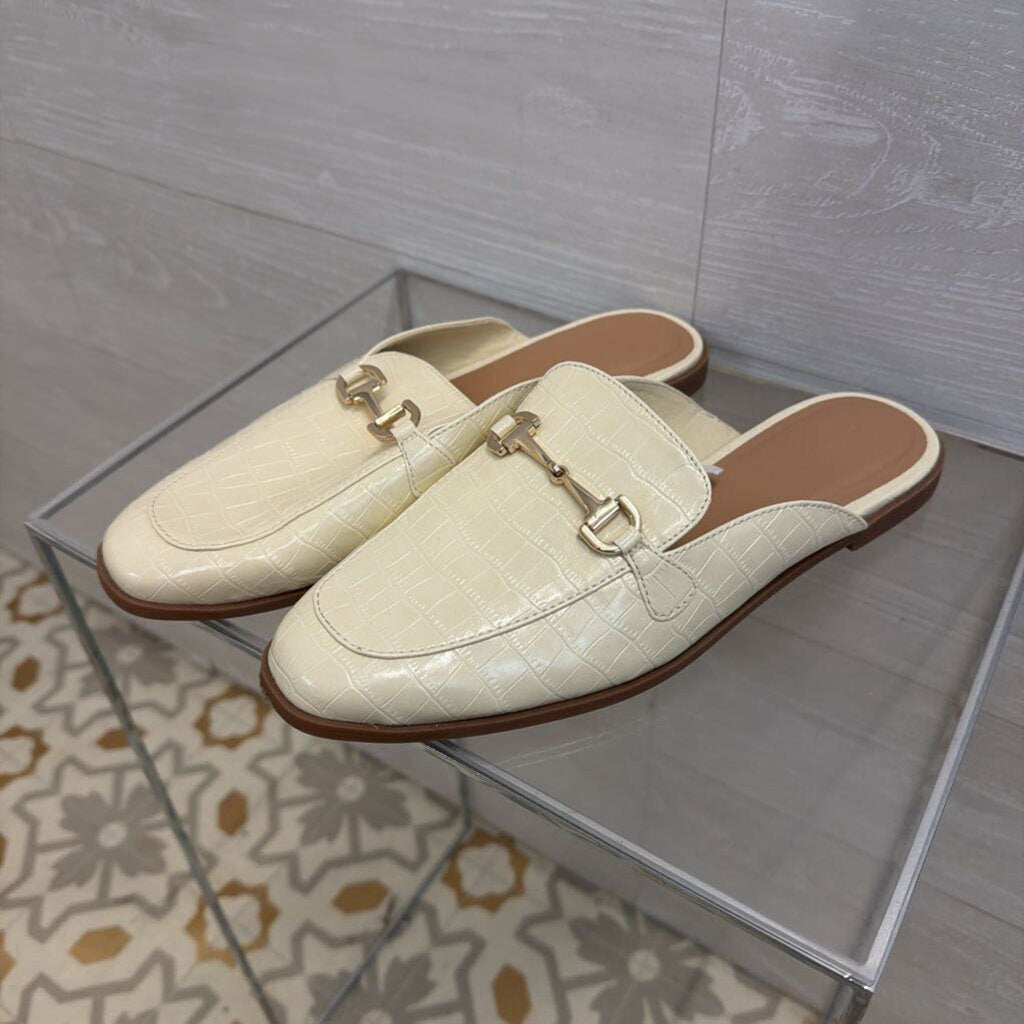 Cream Crocodile Embossed Mules 10