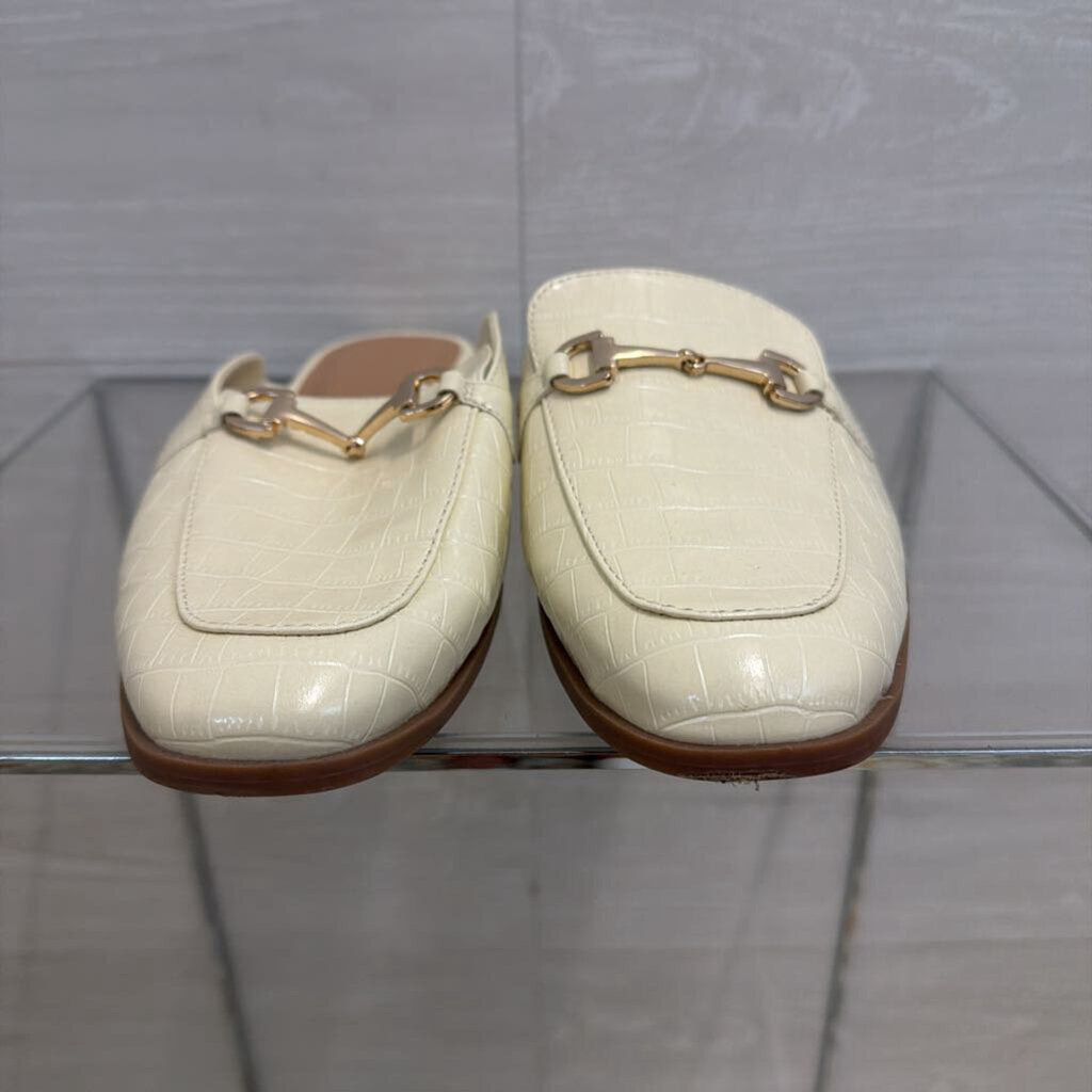 Cream Crocodile Embossed Mules 10