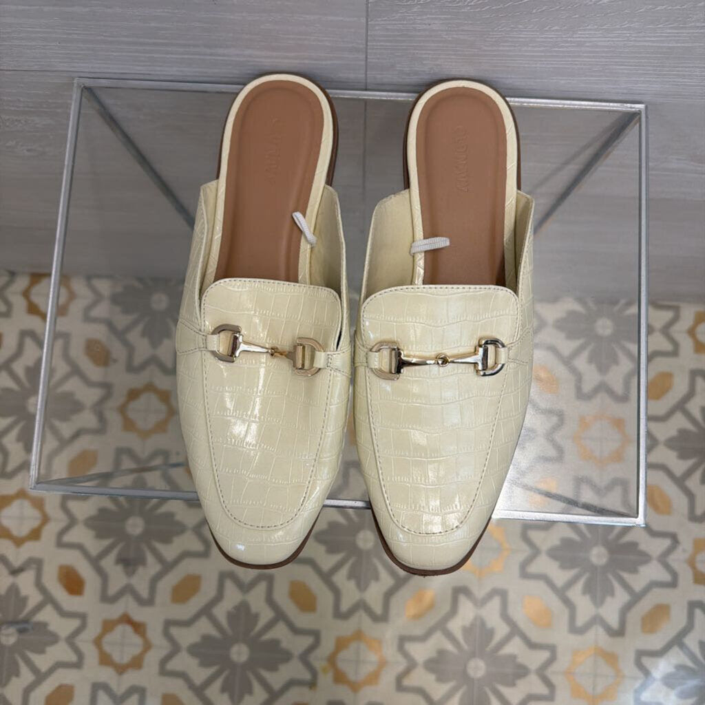 Cream Crocodile Embossed Mules 10