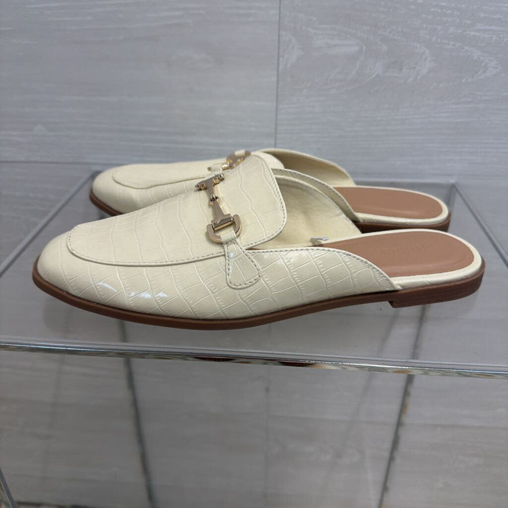 Cream Crocodile Embossed Mules 10