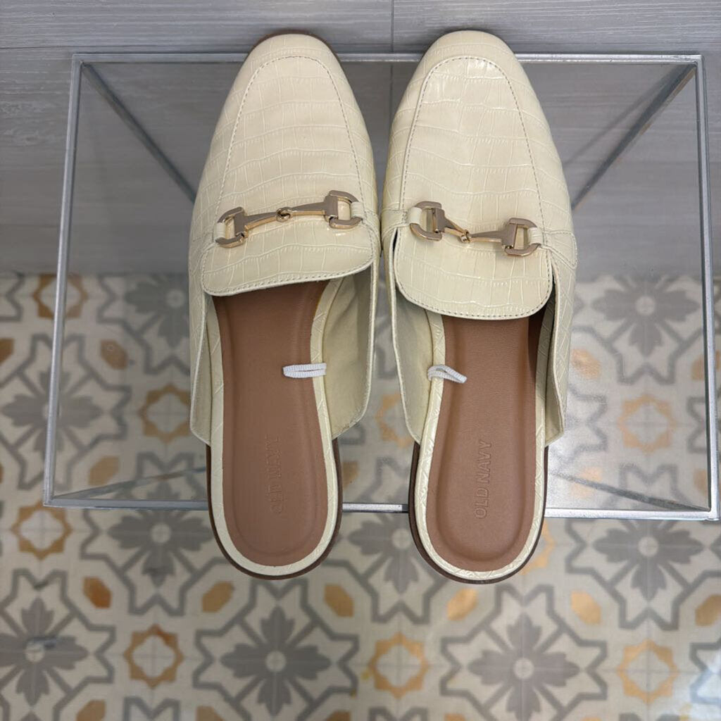 Cream Crocodile Embossed Mules 10