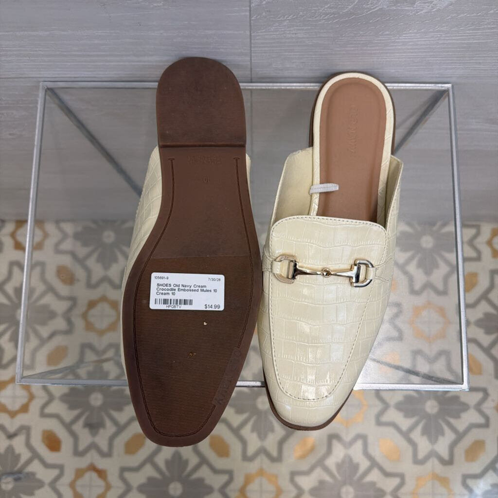 Cream Crocodile Embossed Mules 10