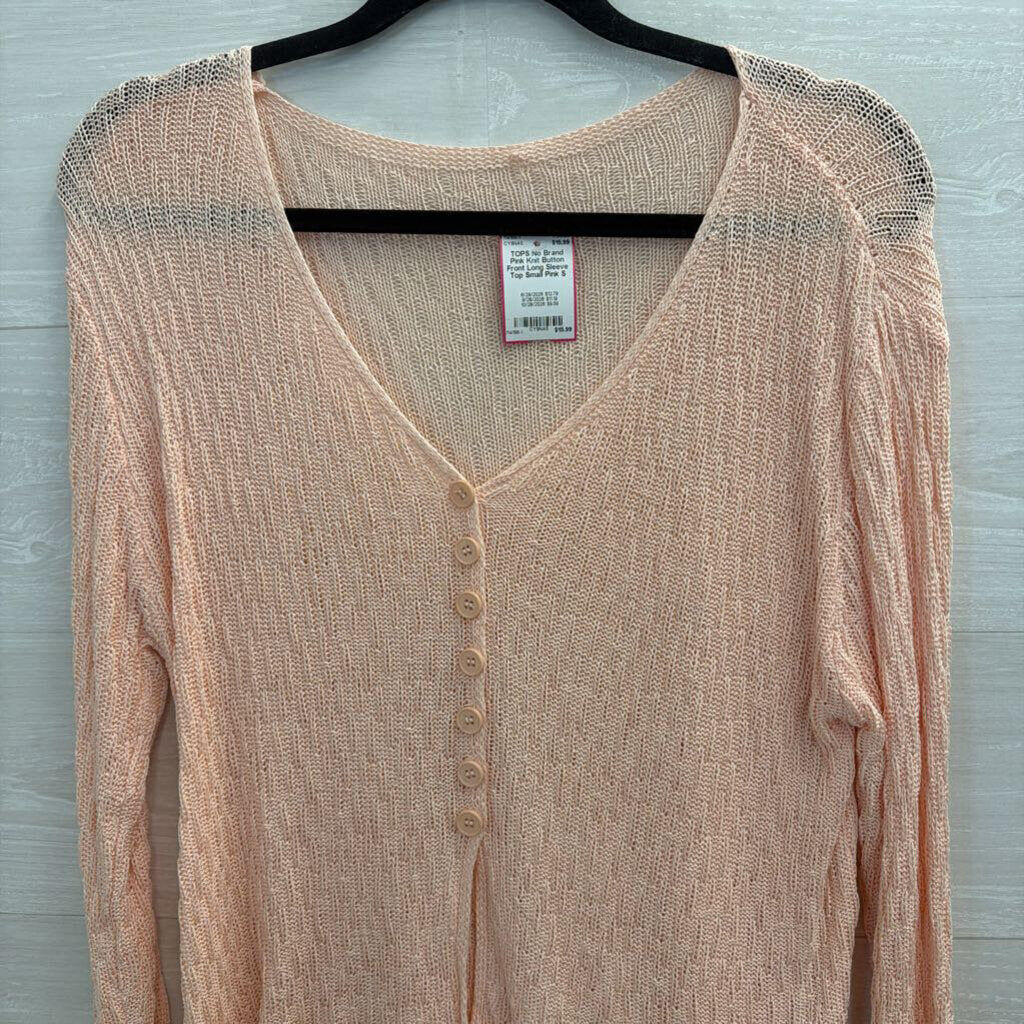 Pink Knit Button Front Long Sleeve Top Small