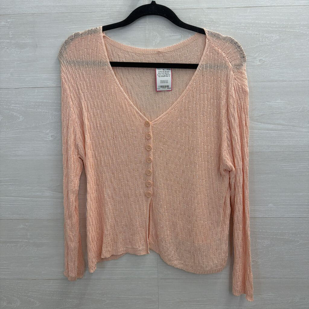 Pink Knit Button Front Long Sleeve Top Small