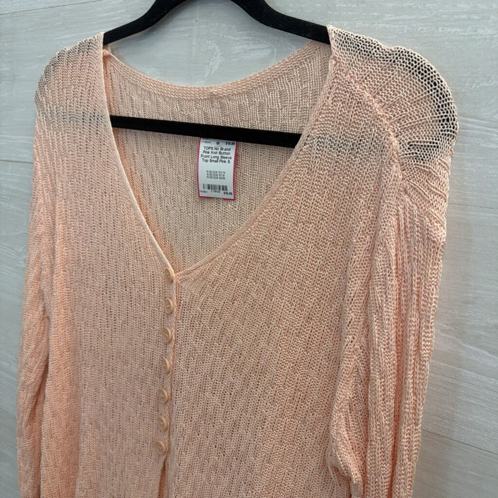 Pink Knit Button Front Long Sleeve Top Small