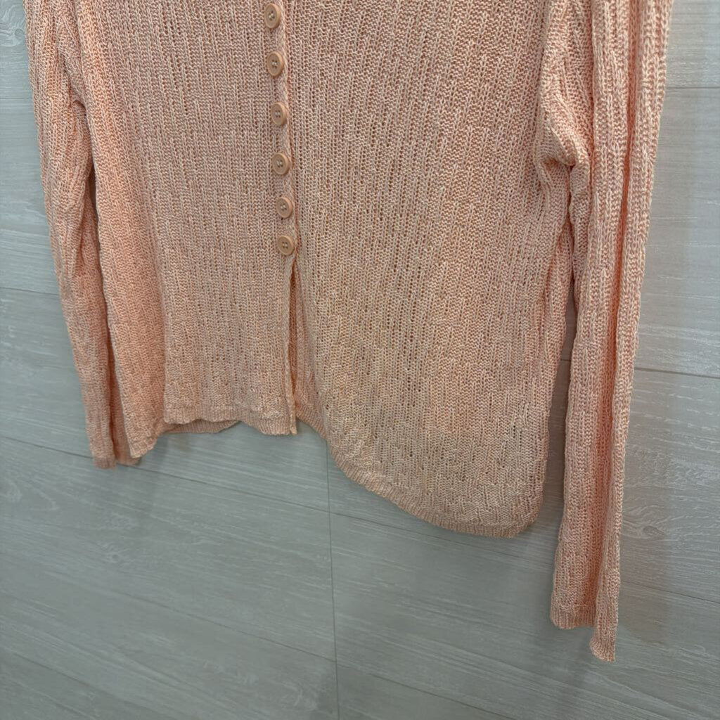 Pink Knit Button Front Long Sleeve Top Small