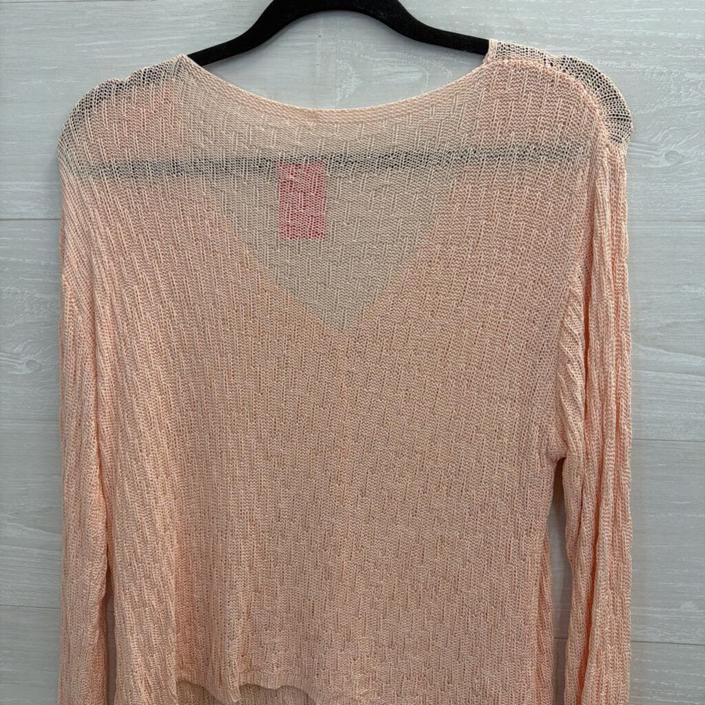 Pink Knit Button Front Long Sleeve Top Small