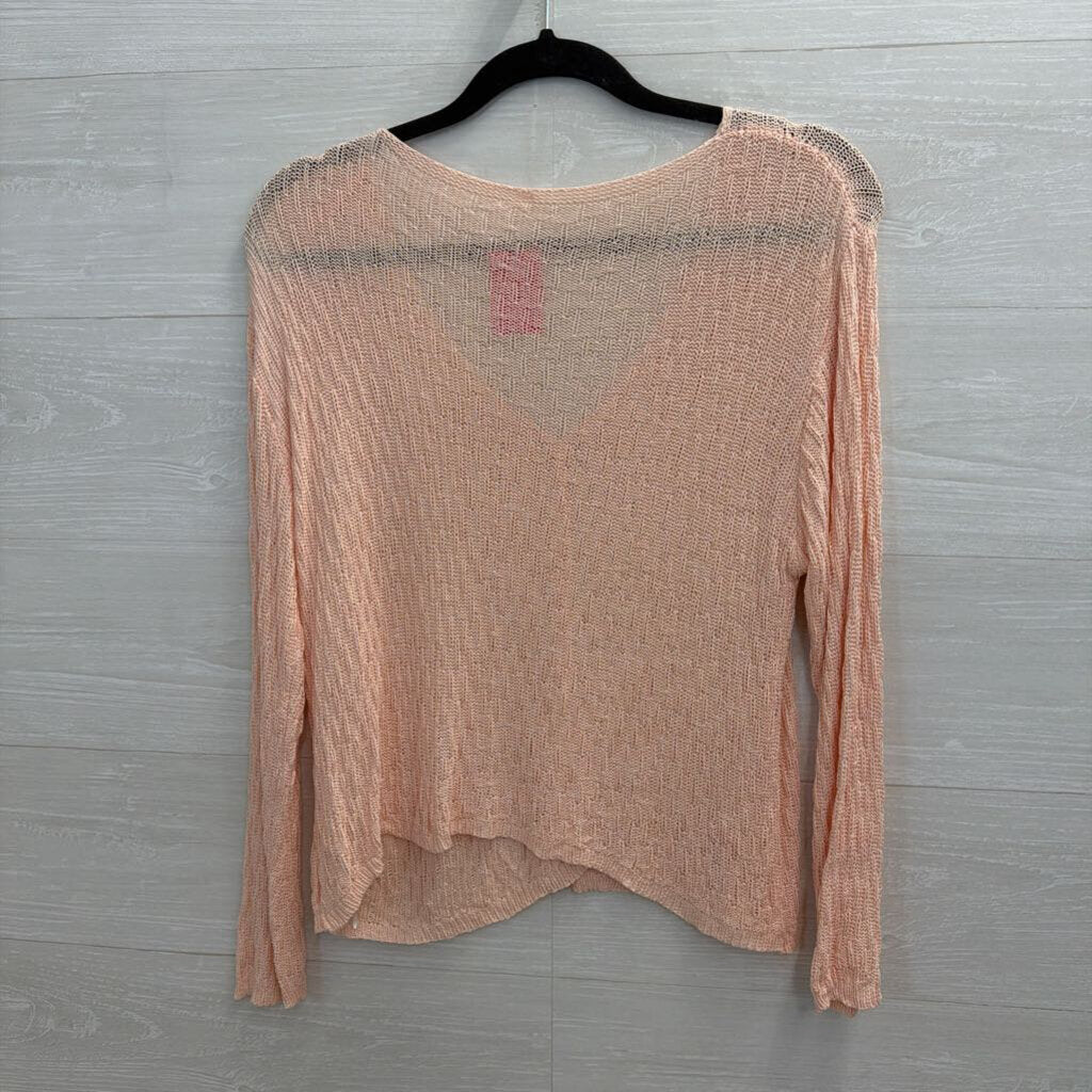 Pink Knit Button Front Long Sleeve Top Small
