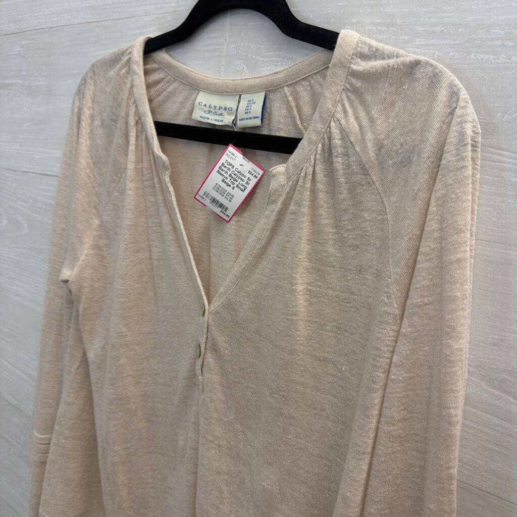 Calypso St Barth Beige Long Sleeve Top Small