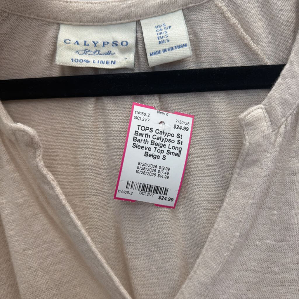 Calypso St Barth Beige Long Sleeve Top Small