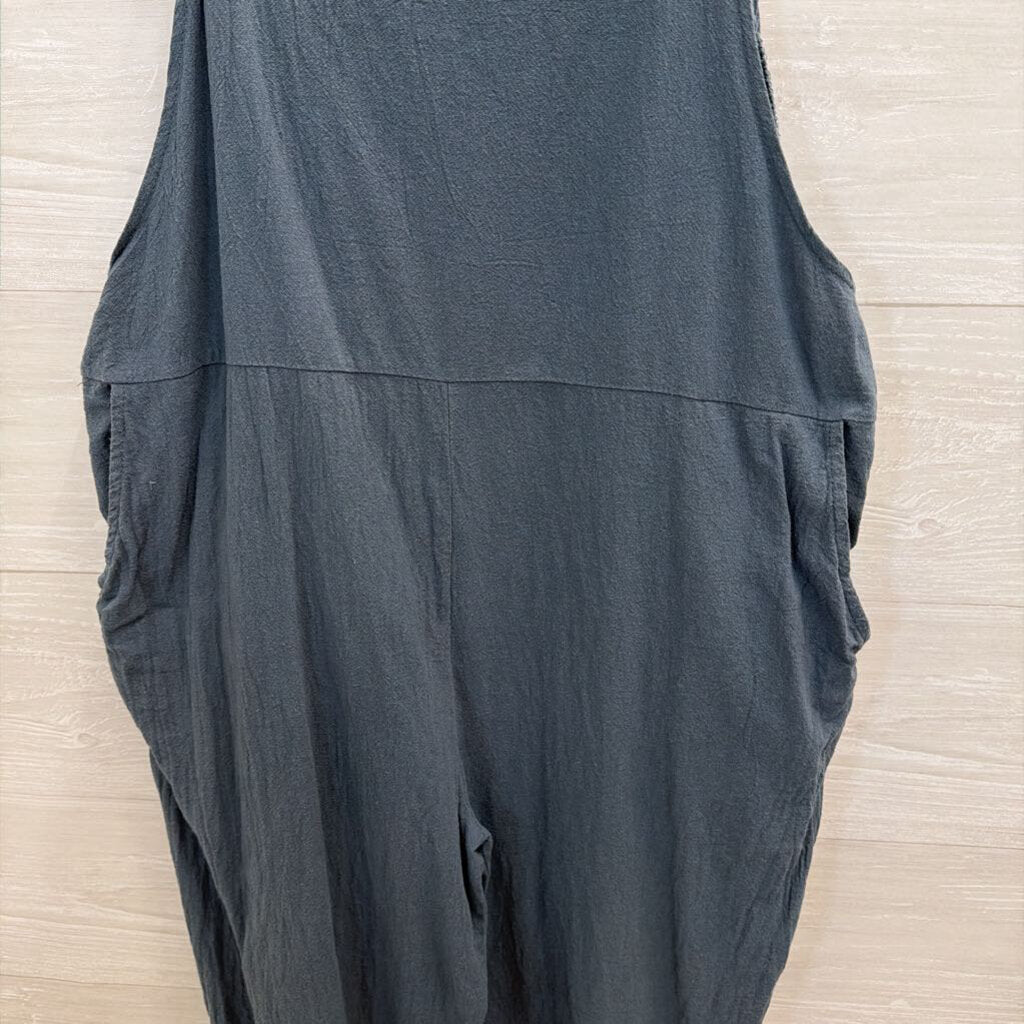 Blue Wide Leg Overall Jumpsuit Medium