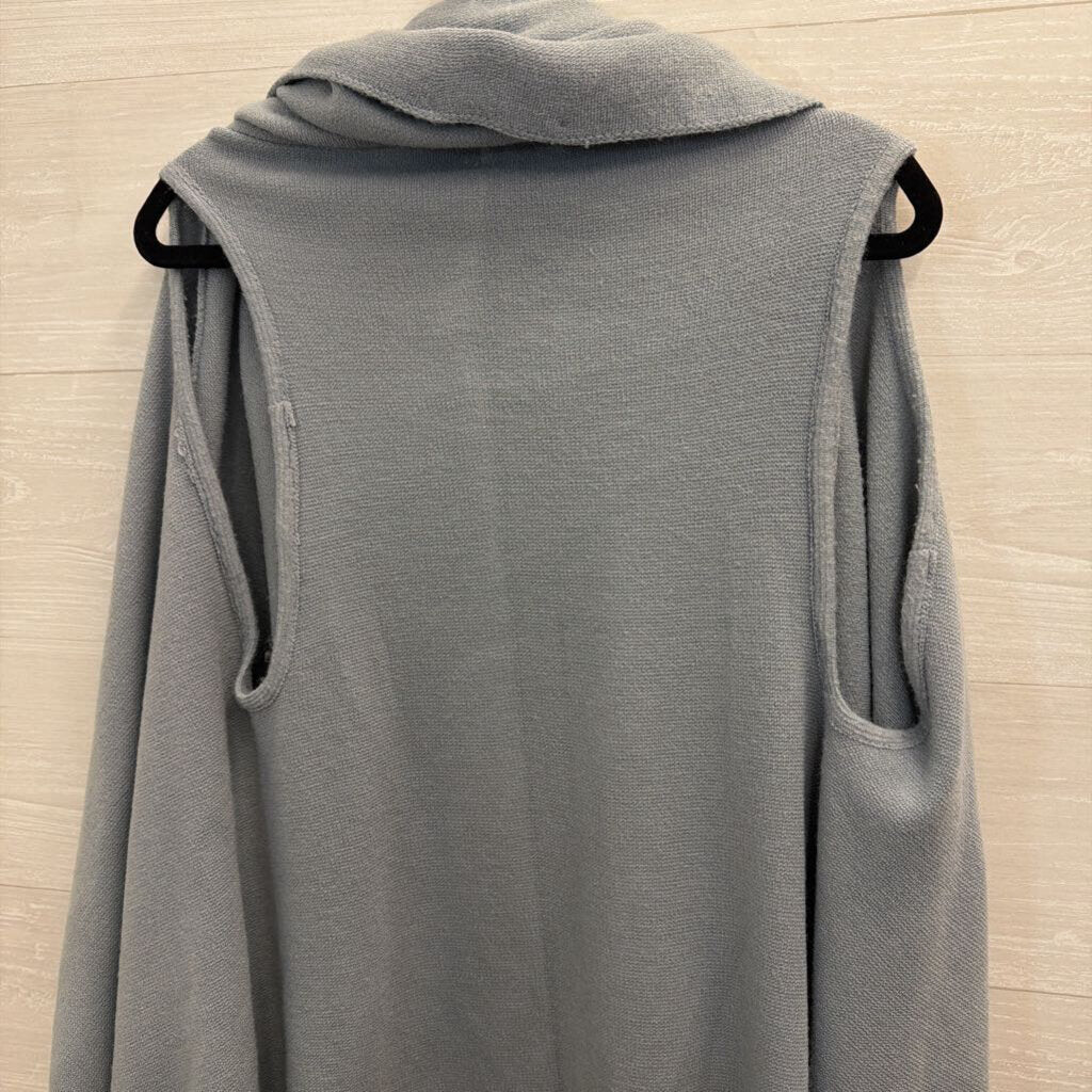 Janice Apparel Blue Knit Draped Sleeveless Open Front Sweater One Size