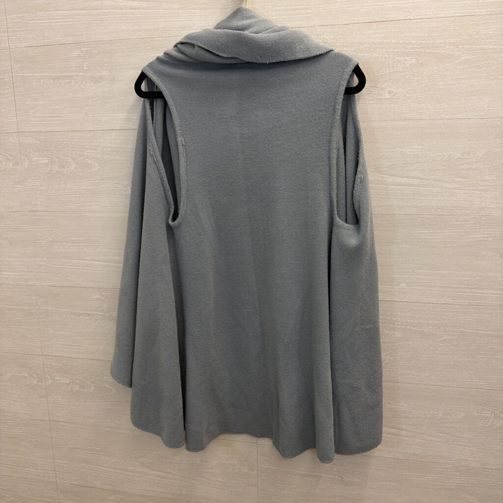 Janice Apparel Blue Knit Draped Sleeveless Open Front Sweater One Size