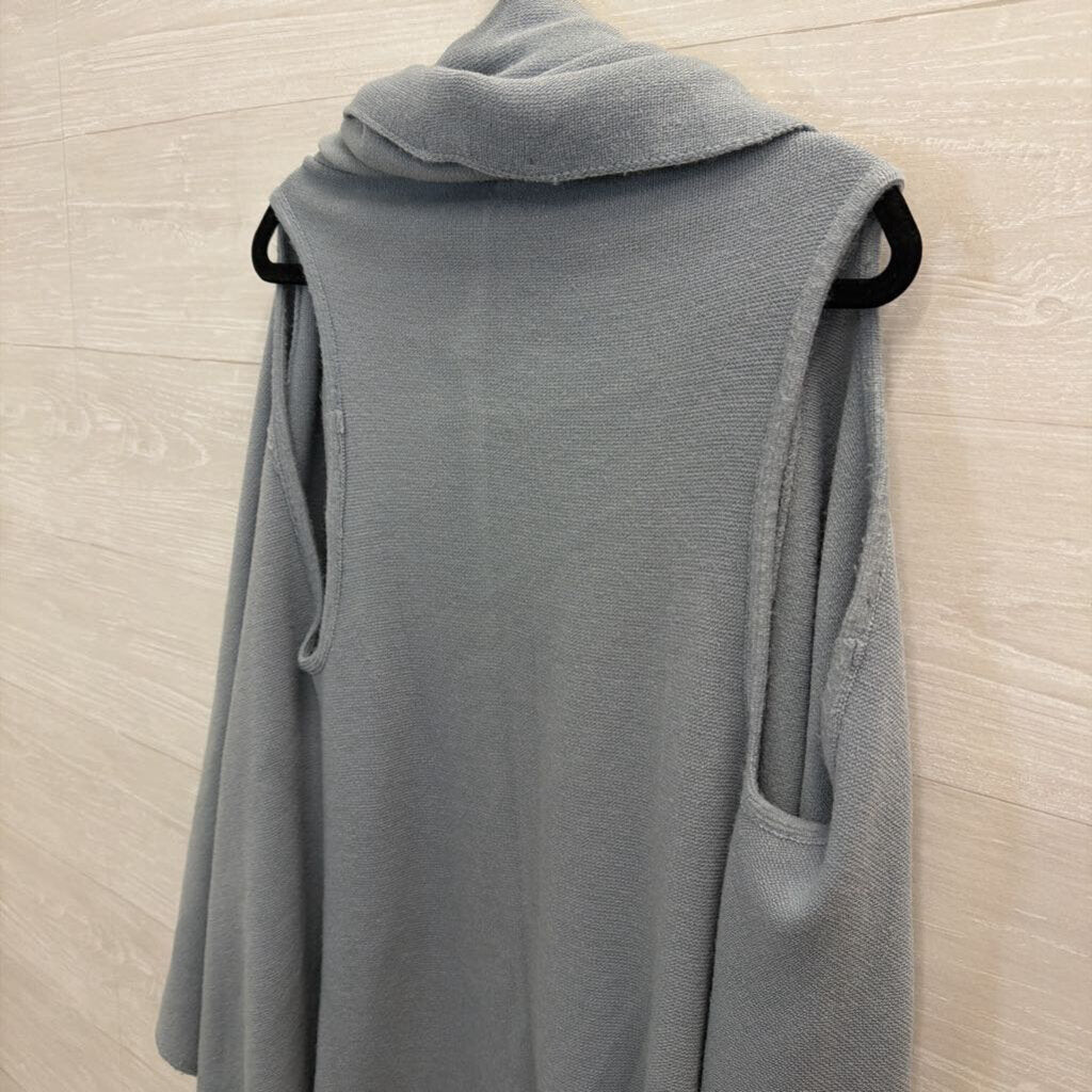 Janice Apparel Blue Knit Draped Sleeveless Open Front Sweater One Size