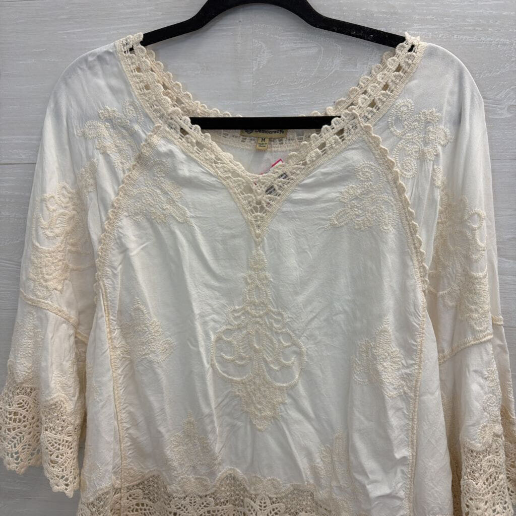 Democracy Cream Embroidered Long Sleeve Top Medium