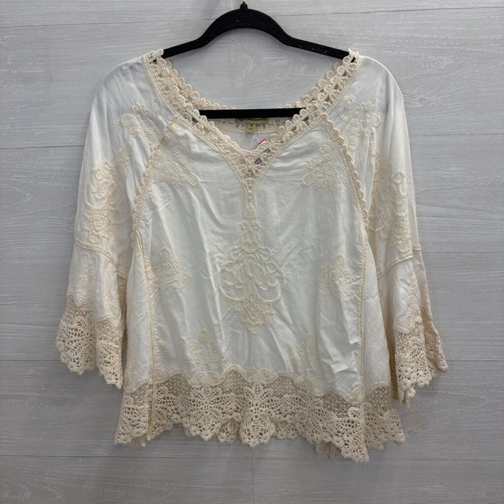 Democracy Cream Embroidered Long Sleeve Top Medium