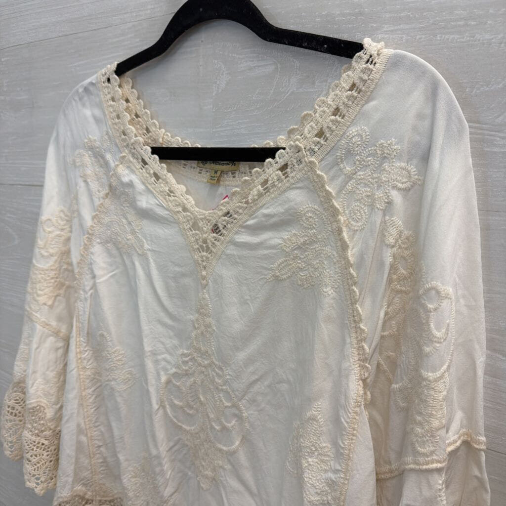 Democracy Cream Embroidered Long Sleeve Top Medium