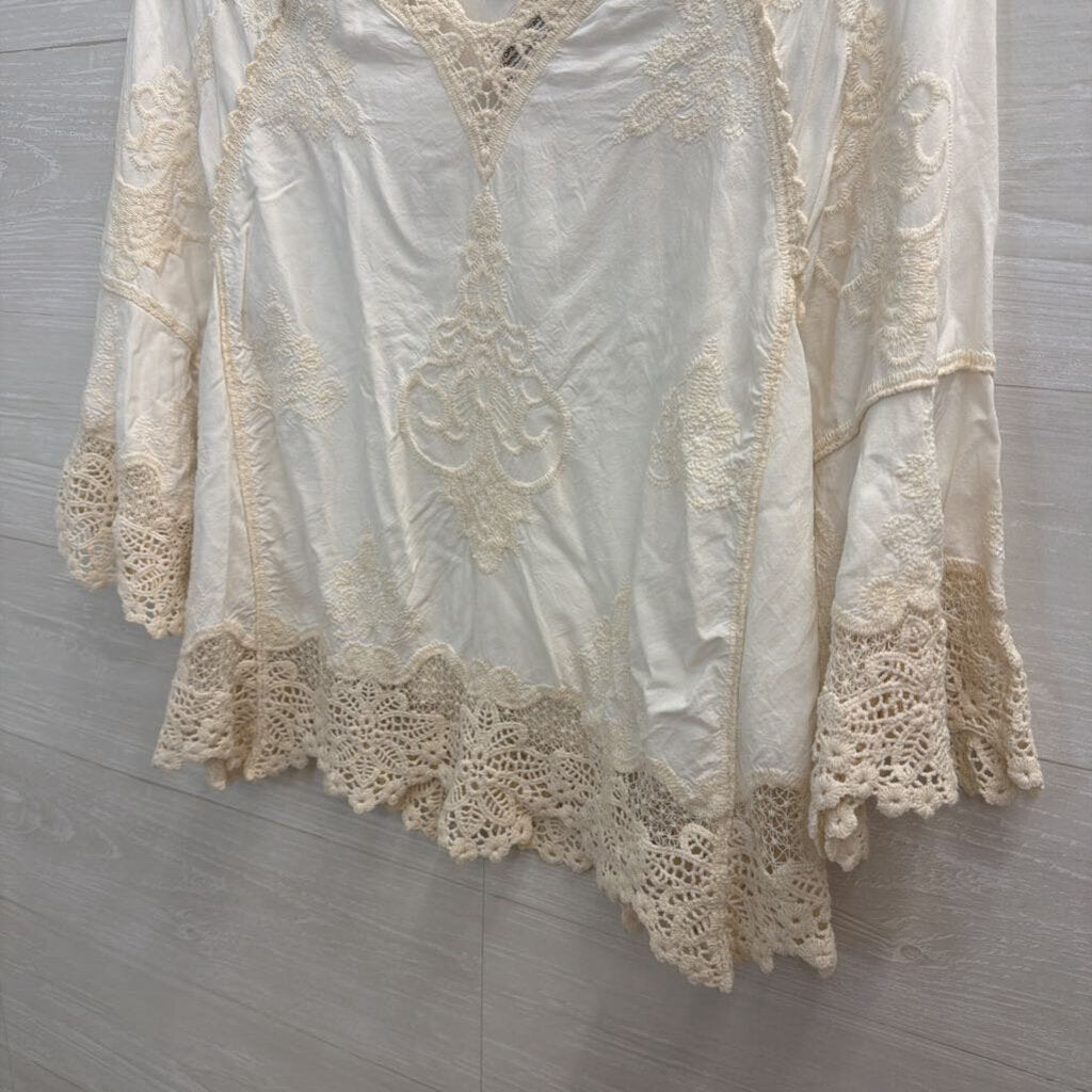 Democracy Cream Embroidered Long Sleeve Top Medium