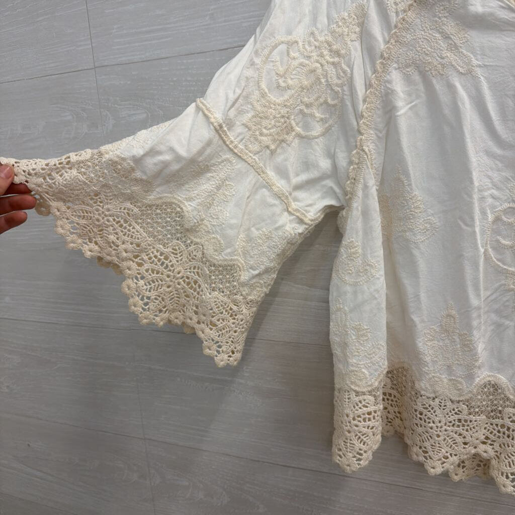 Democracy Cream Embroidered Long Sleeve Top Medium