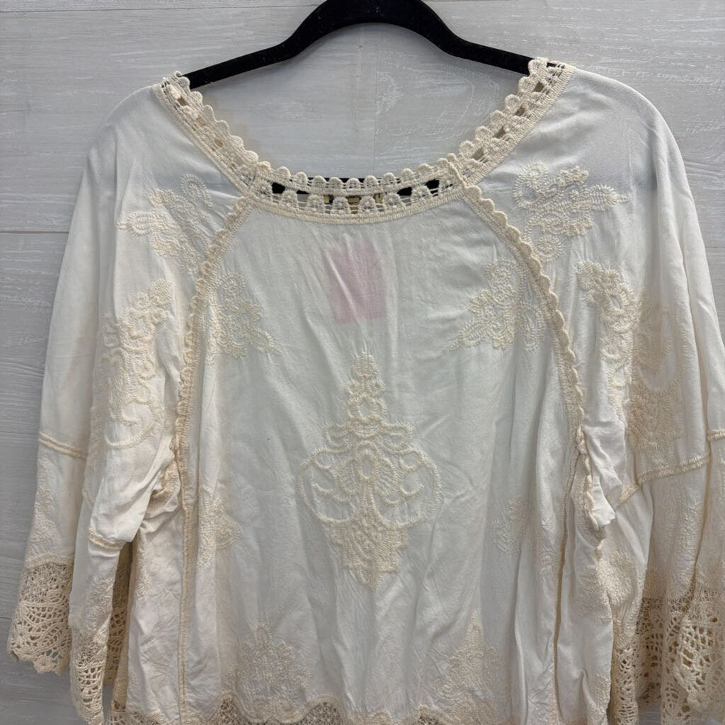 Democracy Cream Embroidered Long Sleeve Top Medium